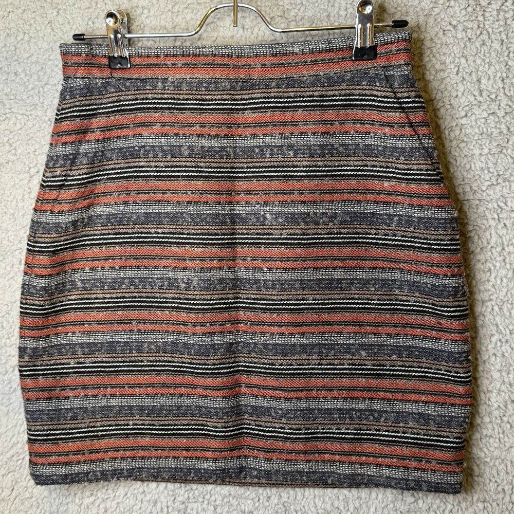 Jack BB Dakota Wool Blend Twill Striped Red Gray Zipper Pockets Skirt Size Small